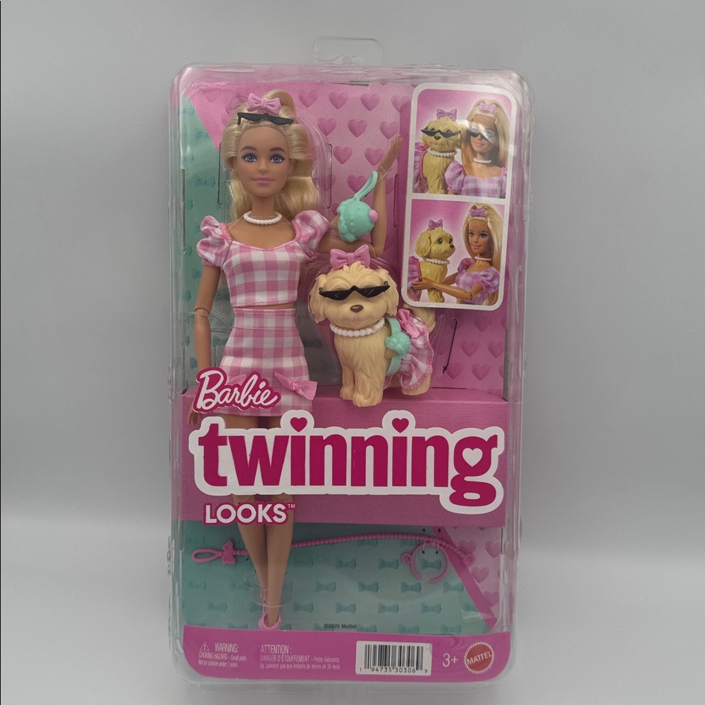 Barbie Twinning Looks Doll with Dog Pink Gingham Outfit New in Box